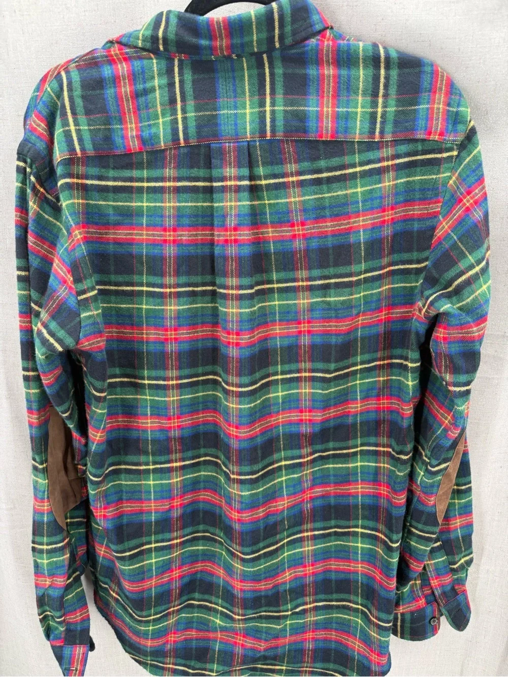 Polo Ralph Lauren Shirt Mens Medium Plaid Flannel Elbow Suede Patches Pockets